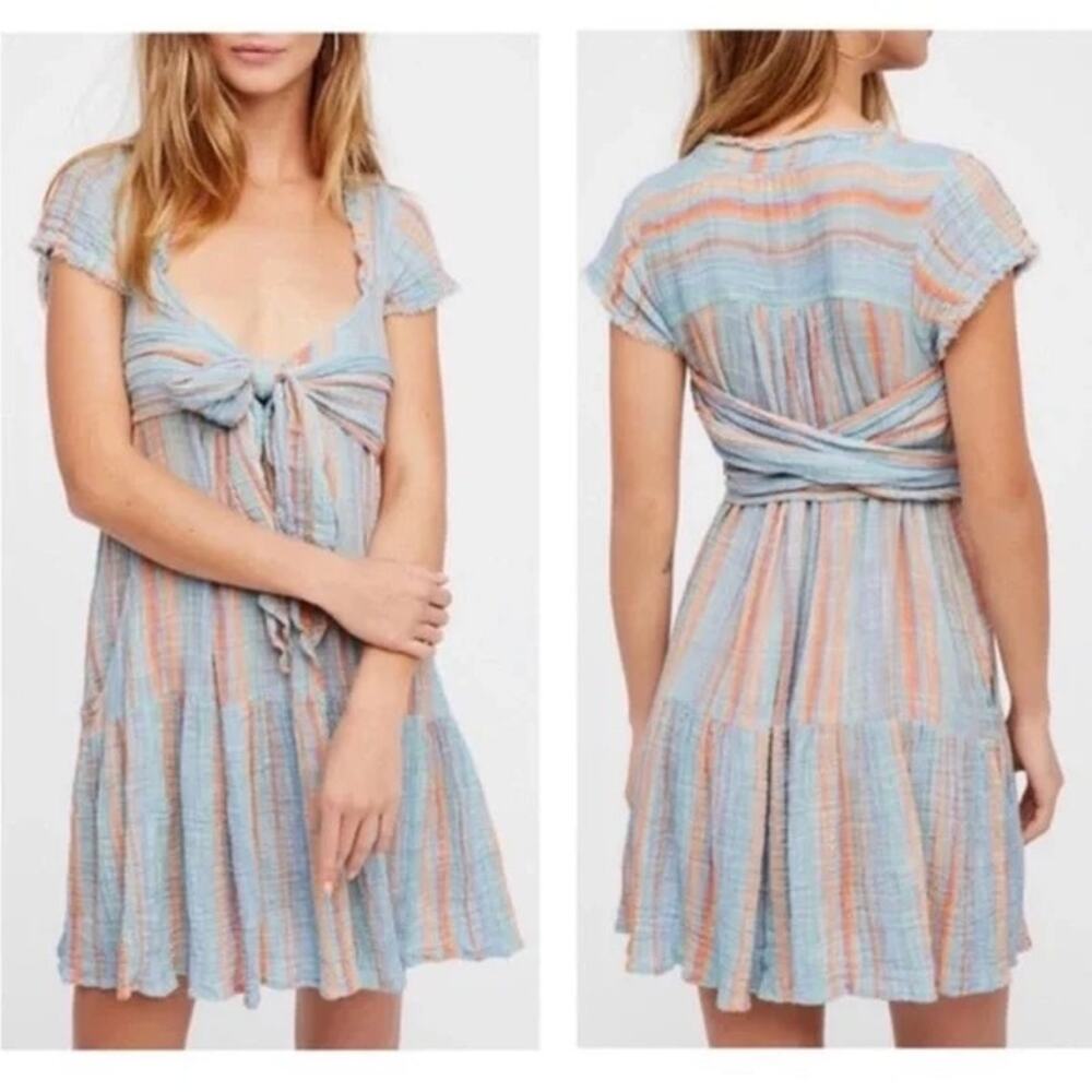 Free People FP One Maia Striped Wrap Mini Dress Small